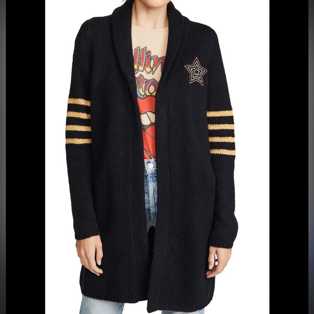 MOTHER Of Stars black  The Hip Embroidered Alpaca Wool Cardigan Sz XS  $398